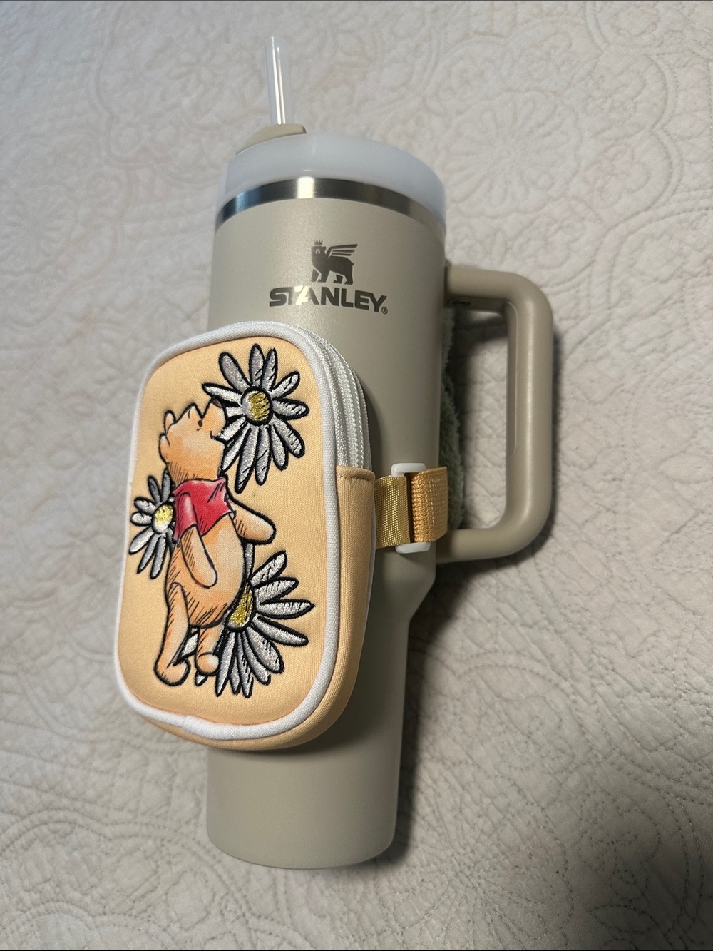 Stanley Beige Travel Mug with Winnie the Pooh Daisy Pouch